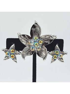 Butler Floral Brooch & Earrings Crystal AB #2452